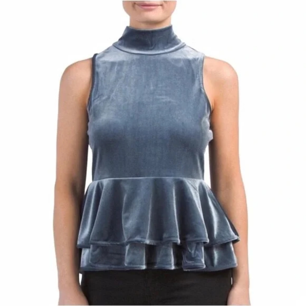 NWT, Torn by Ronny Kobo Ricki Velvet Peplum Top